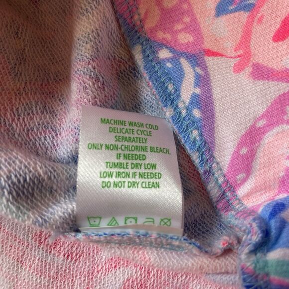 Lilly Pulitzer Jansen Sweatshirt M Pink Blue Puff Sleeve Resort Coastal Cruise - Picture 7 of 7